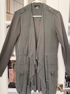 Renuar Waterfall Sage Draped Utility Jacket Shacket M Military Open Cardigan